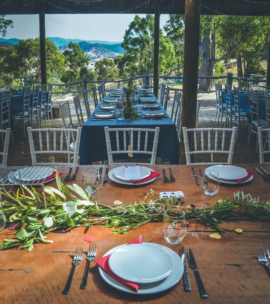 Table settings styled for a wedding reception.